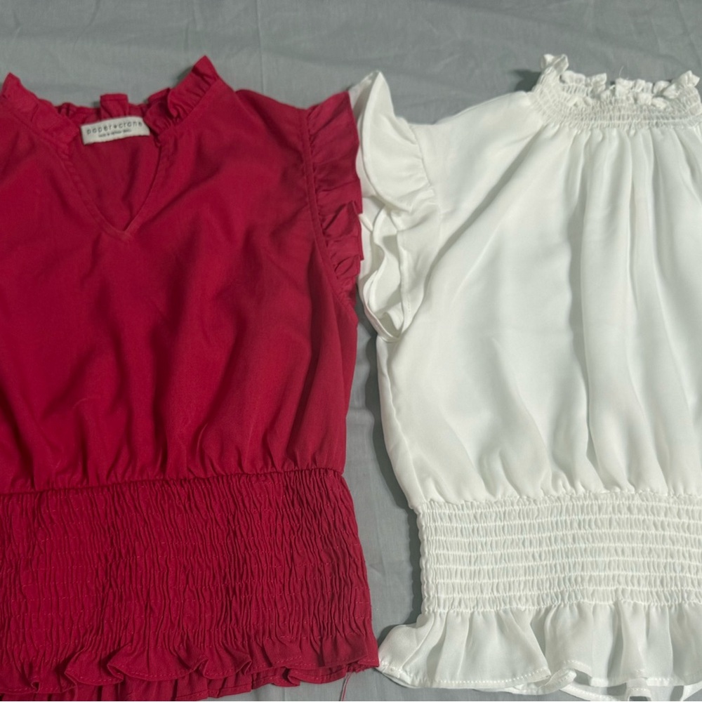 Paper Crane Red and White Ruffle Blouses